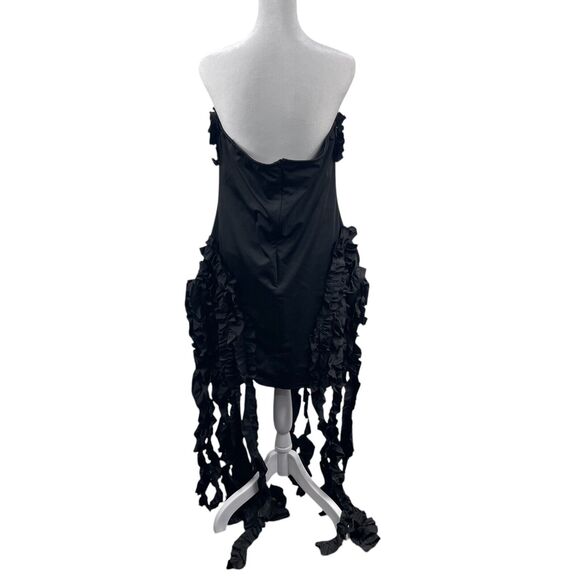 Black Strapless Bodycon Ruched Dress XXL Whimsigoth Witchy Abstract Formal Prom - Picture 4 of 9